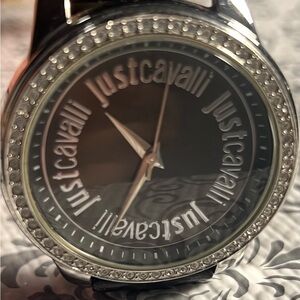 Just Cavalli Women’s Black and Silver Crystal Watch